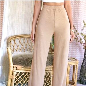 Wide Ribbed Pants - Tan